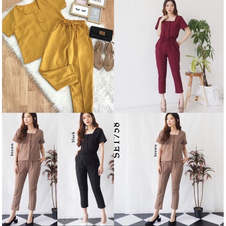 setelan blazer set baju kerja korea set wanita korea yellw