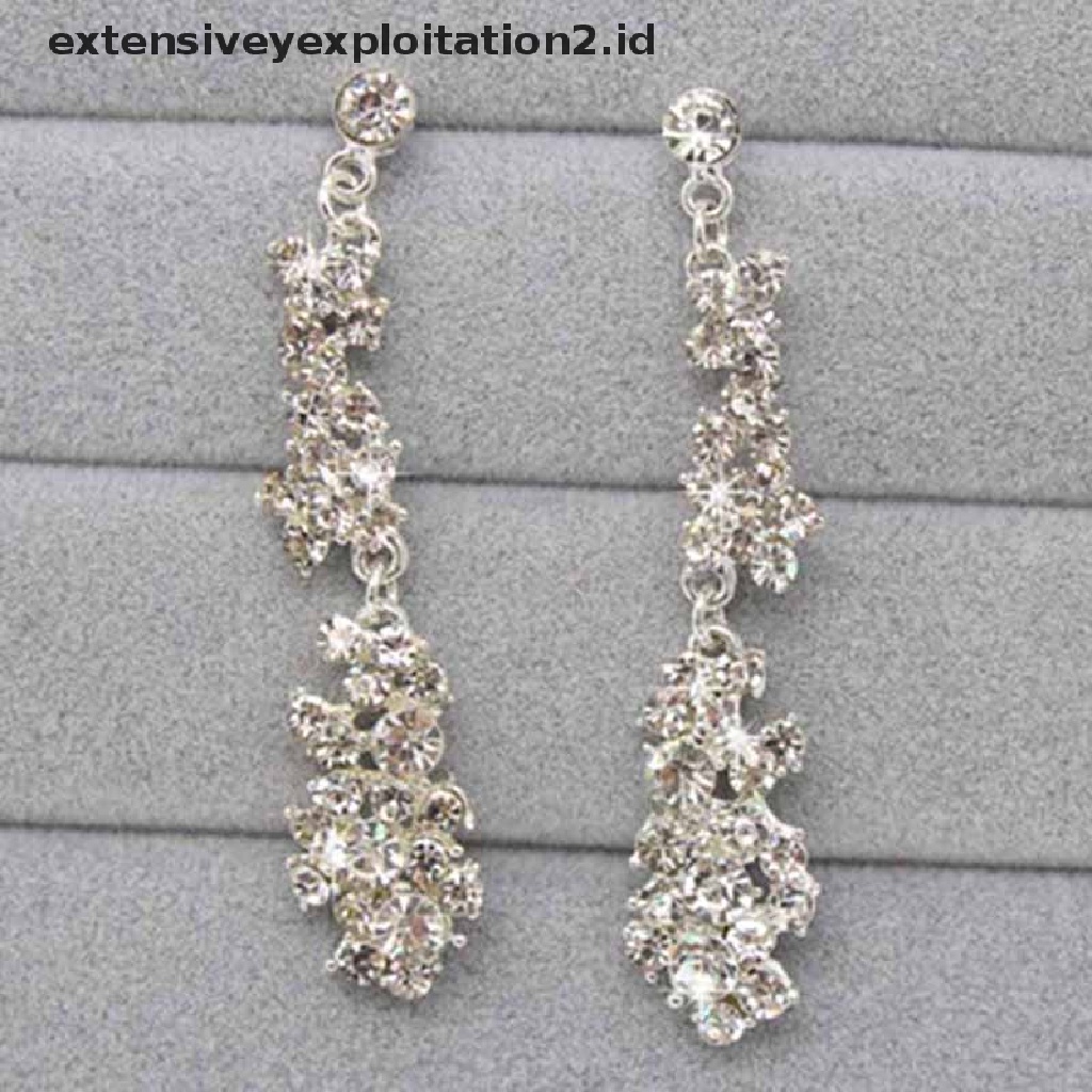 1 Set Kalung Anting Stud Kristal Berlian Imitasi Untuk Wanita