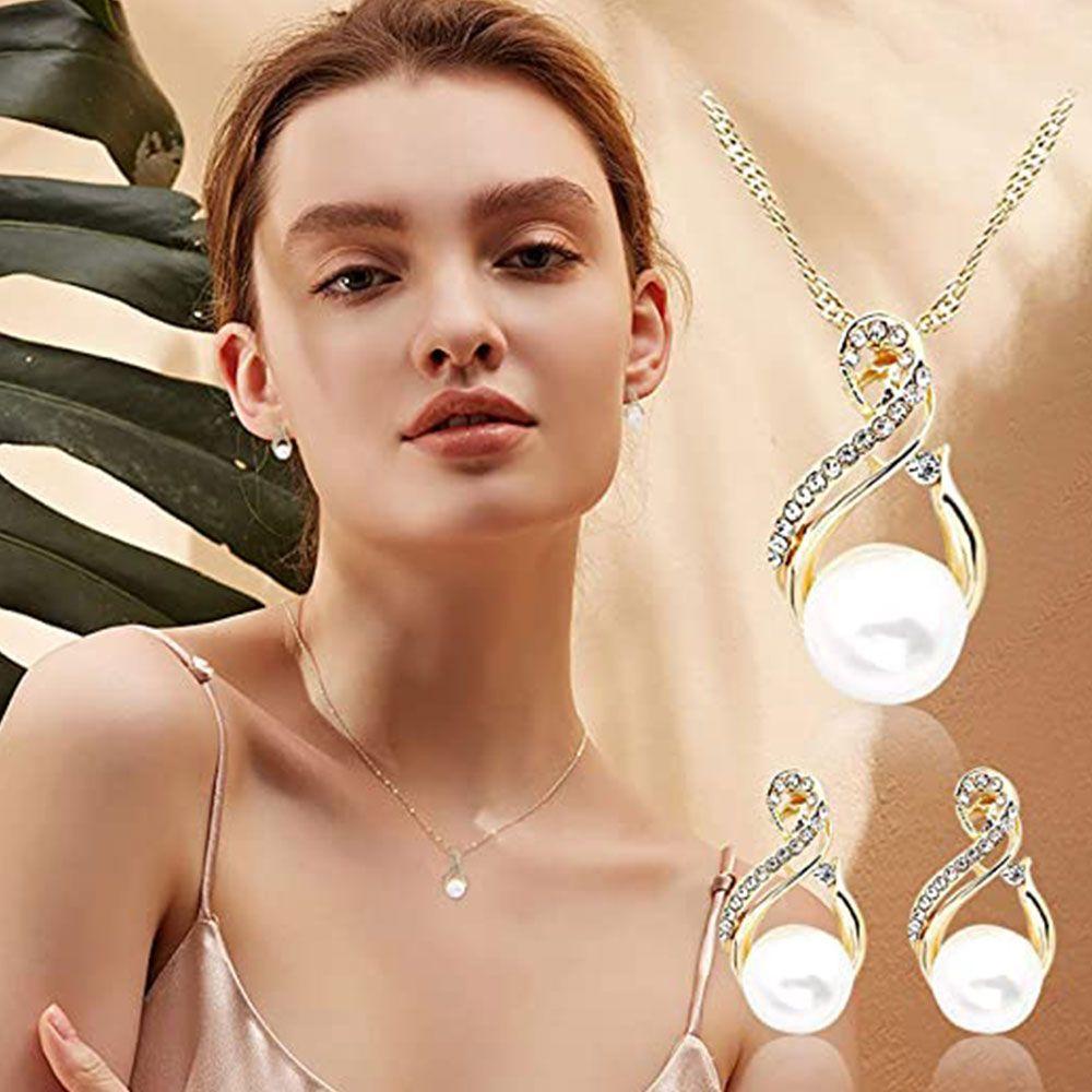 R-flower 3pcs/Set Kalung Anting Set Wanita Hadiah Ulang Tahun Perhiasan Emas Dan Perak
