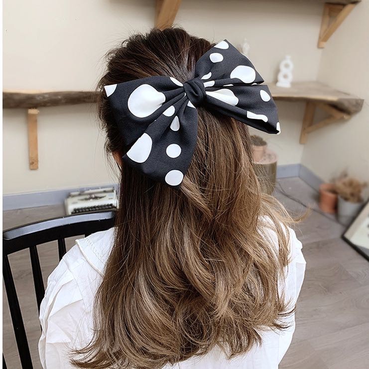 Jepit Rambut Pita Besar Polkadot Wanita Gaya Korea Aksesoris Rambut Fashion Import