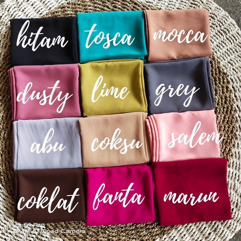 Pashmina sabyan jahit tepi  Wolfis Italiano 200x75 Ala Sabyan Malay Crepe Stretch Polos Original-2