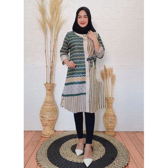 M-L-XL-XXL Batik wanita ASJ SA HRB026 Kenongo Kemeja Tosca Pendek-T. Donggala hijau