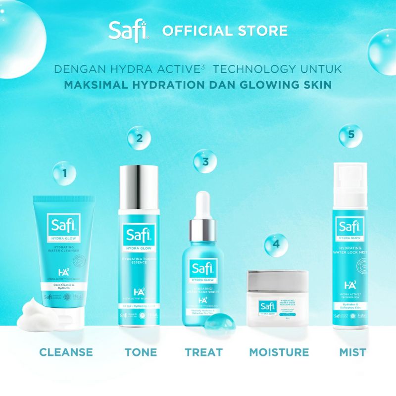 SAFI Hydra Glow Series Hydrating Water Cleanser | Bank Serum | Lock Mist | Toning Essence | Toner | Serum Wajah | Facial Wash | BPOM