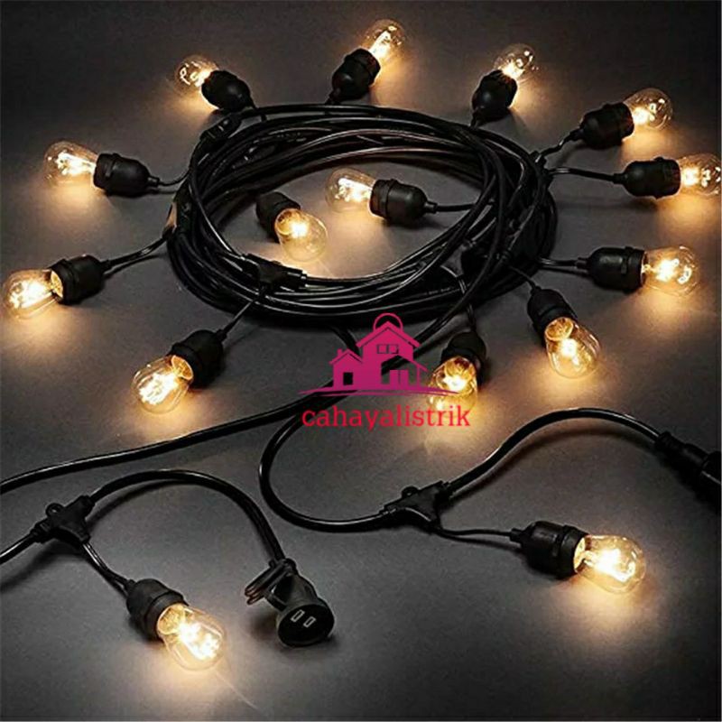 Kabel Fitting 10m 10fitting Gantung/Pattio Fitting Lampu Outdoor E27 10m- 10Fitting