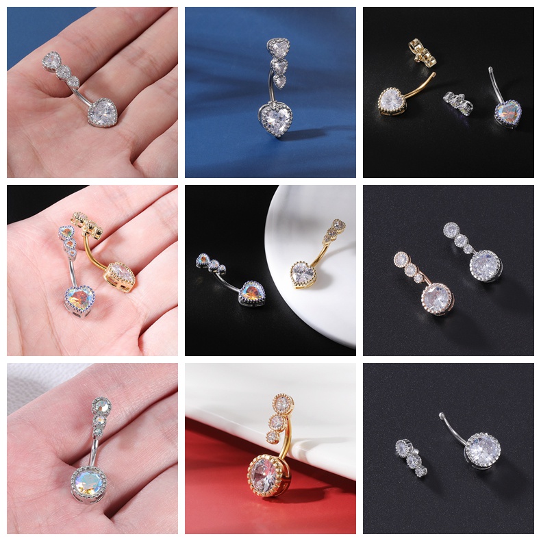 1pc Cincin Tindik Pusar Bentuk Ular Iblis Hati Aksen Kristal Bahan Stainless Steel Anti Alergi