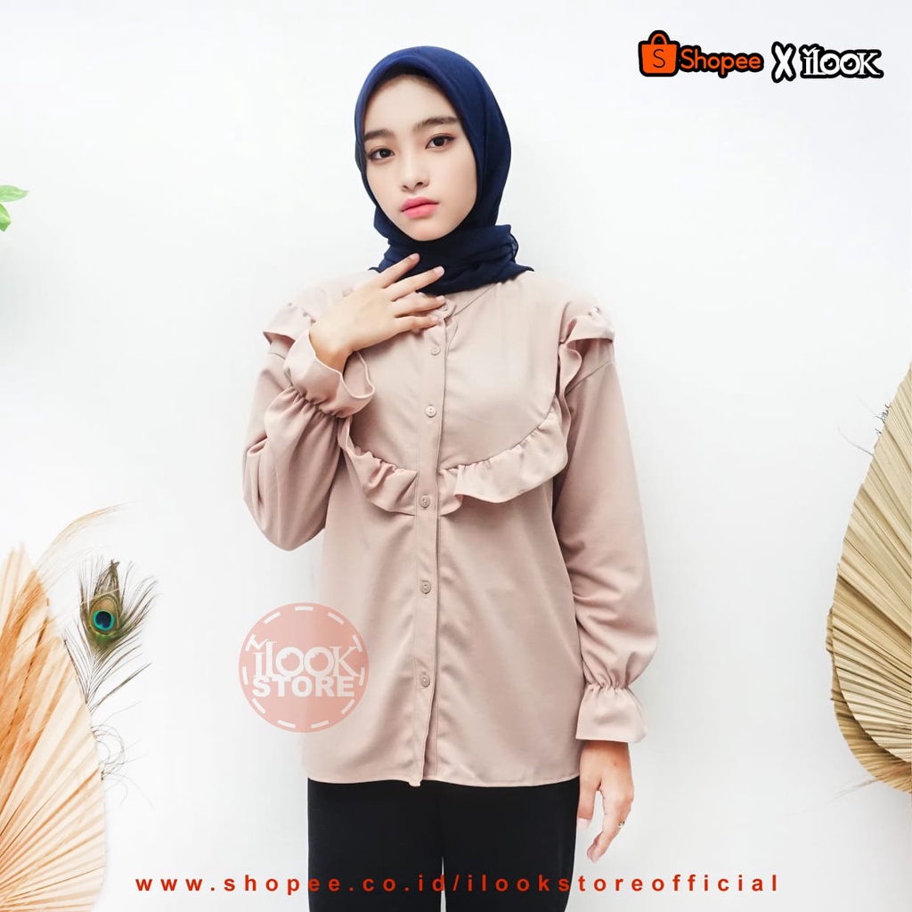 ilook | Blouse Frida  | Blouse Crinkle Ruffle | Atasan Blouse Wanita | Bahan Creepe-1