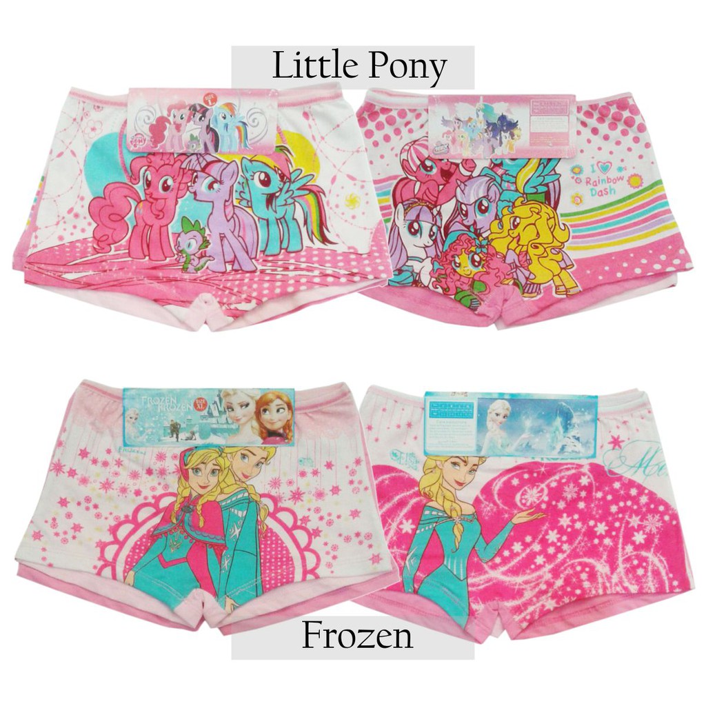 Celana Boxer Anak Perempuan 1 SET isi 2 Size S M L XL Celana Dalam Bokser cd girl frozen little ponny