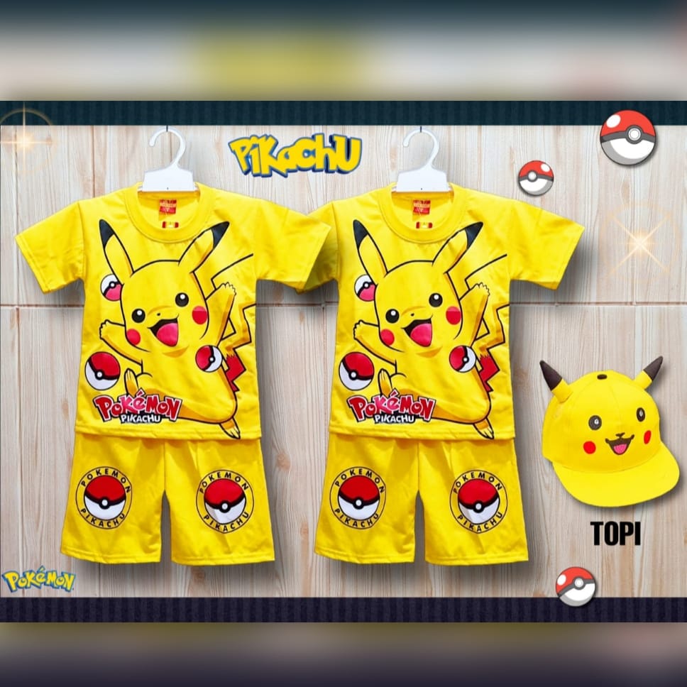 setelan baju anak pikachu pokemon untuk anak 2-10 tahun