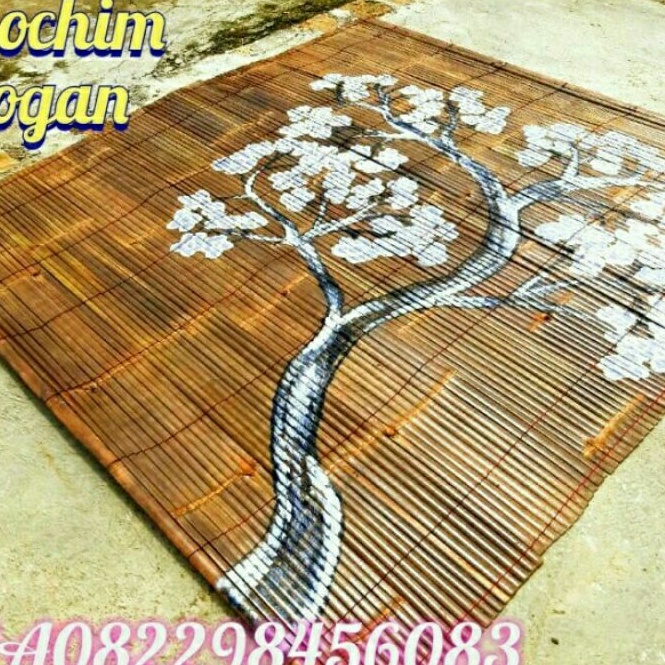 Tirai Bambu kerai Bambu hitam 2 x 2 motif + tali dan katrol untuk gulung