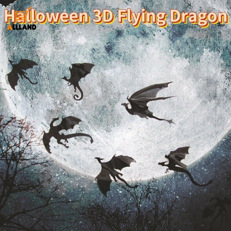 7pcs / Lot Stiker Dinding Desain Siluet Naga 3D Gaya Gothic Untuk Pesta Halloween