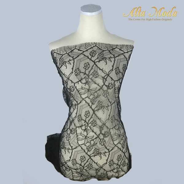 

Alta Moda Brokat Perancis Chantilly Geometrical Floral Desain Black