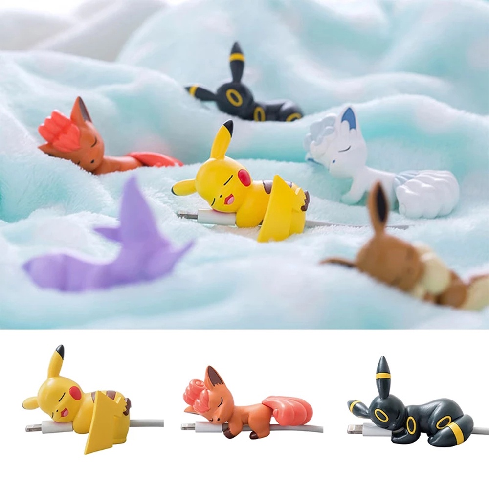 QUINTON Mobile Phone Cables USB Cable Winder Cartoon USB Protective Case Pikachu Cable Protector Pocket Pokemon Universal Cute Bite Cosplay Accessory for Phone Earphone Data Cable Cover/Multicolor