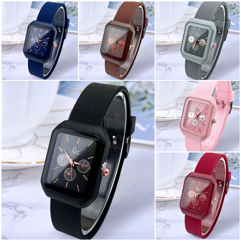 COD✅ Jam Tangan Wanita Chrono Rubber Segi Gaya Korea Fashion Watch Harga Grosir   S1240