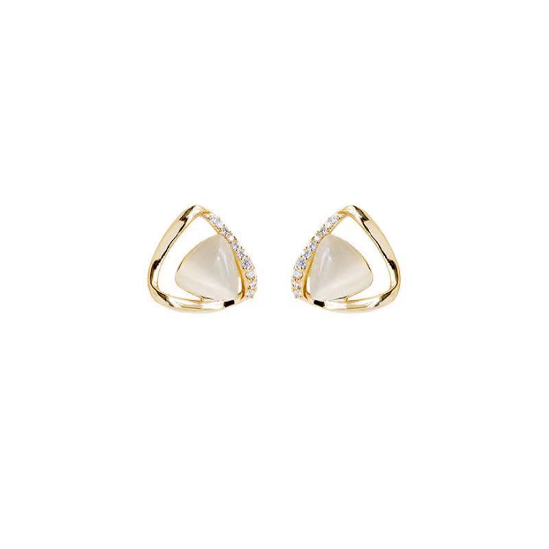 Korea sudut paduan anting-anting berlian 925 jarum perak opal batu giwang telinga desain berongga te