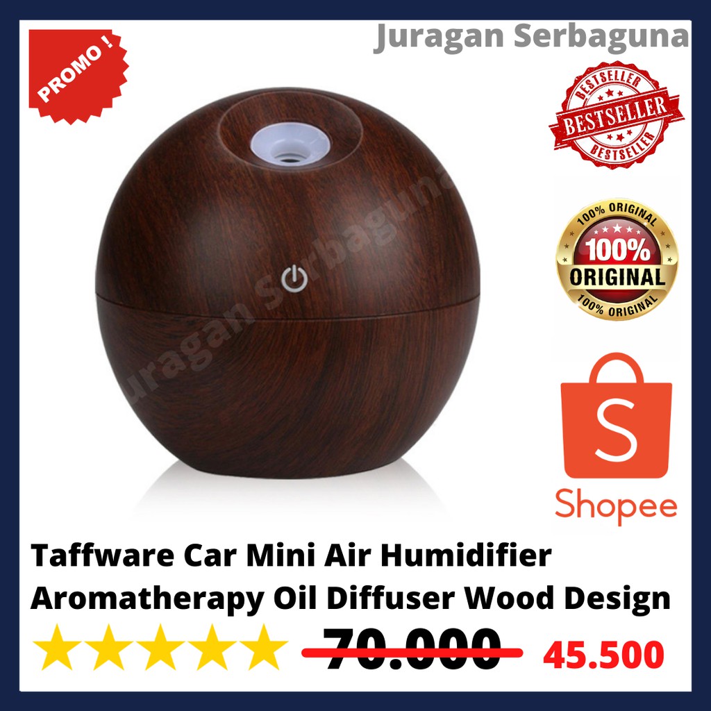 Taffware Car Mini Air Humidifier Aromatherapy Oil Diffuser Wood Design 130ml - HUMI JKC01 - Dark Bro