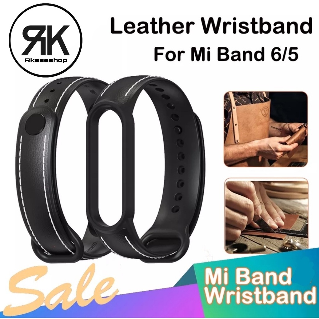 Strap Leather Rubber Kulit PU Talli Xiaomi Mi band 3 4 5 6 Miband 3 4 5 6 Tali jam Cover Case