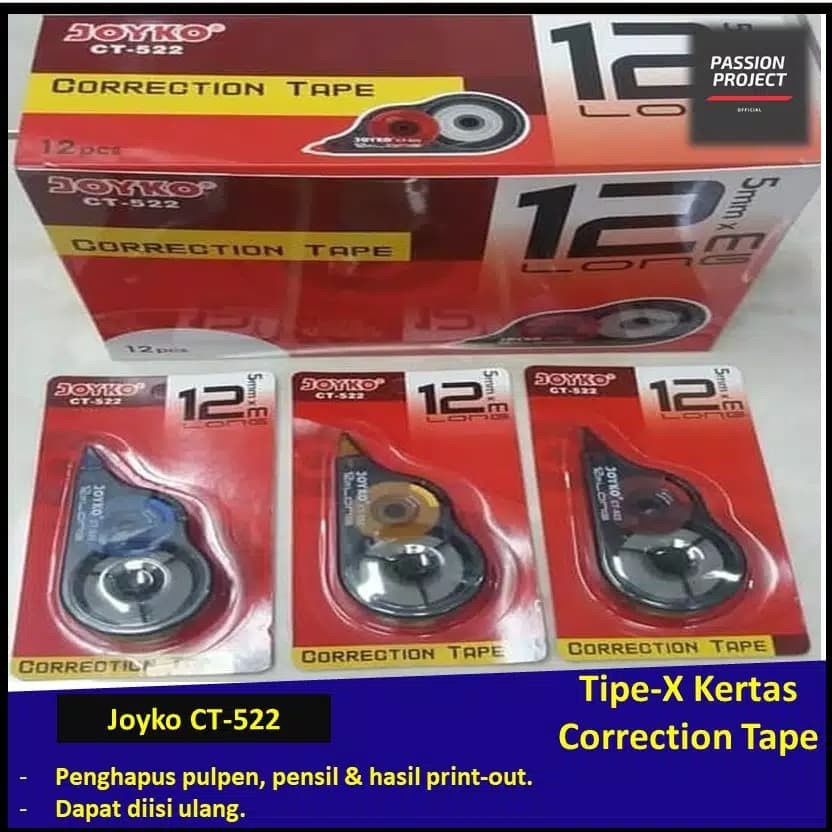 

Tipe-X Kertas Correction Tape 12m x 5mm Joyko CT-522