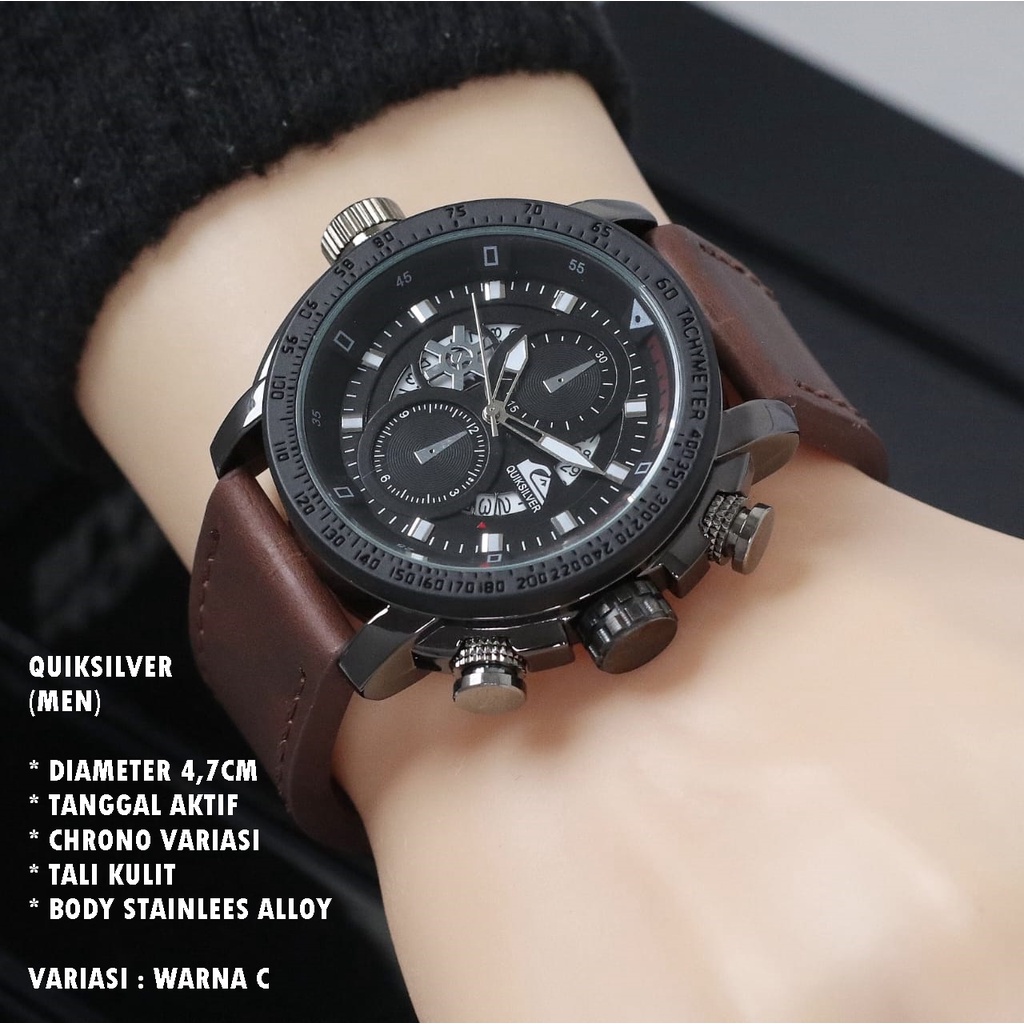 (BISA COD) JAM TANGAN PRIA QUIKSILVER TALI KULIT BODY BULAT TANGGAL AKTIF CHRONO OFF