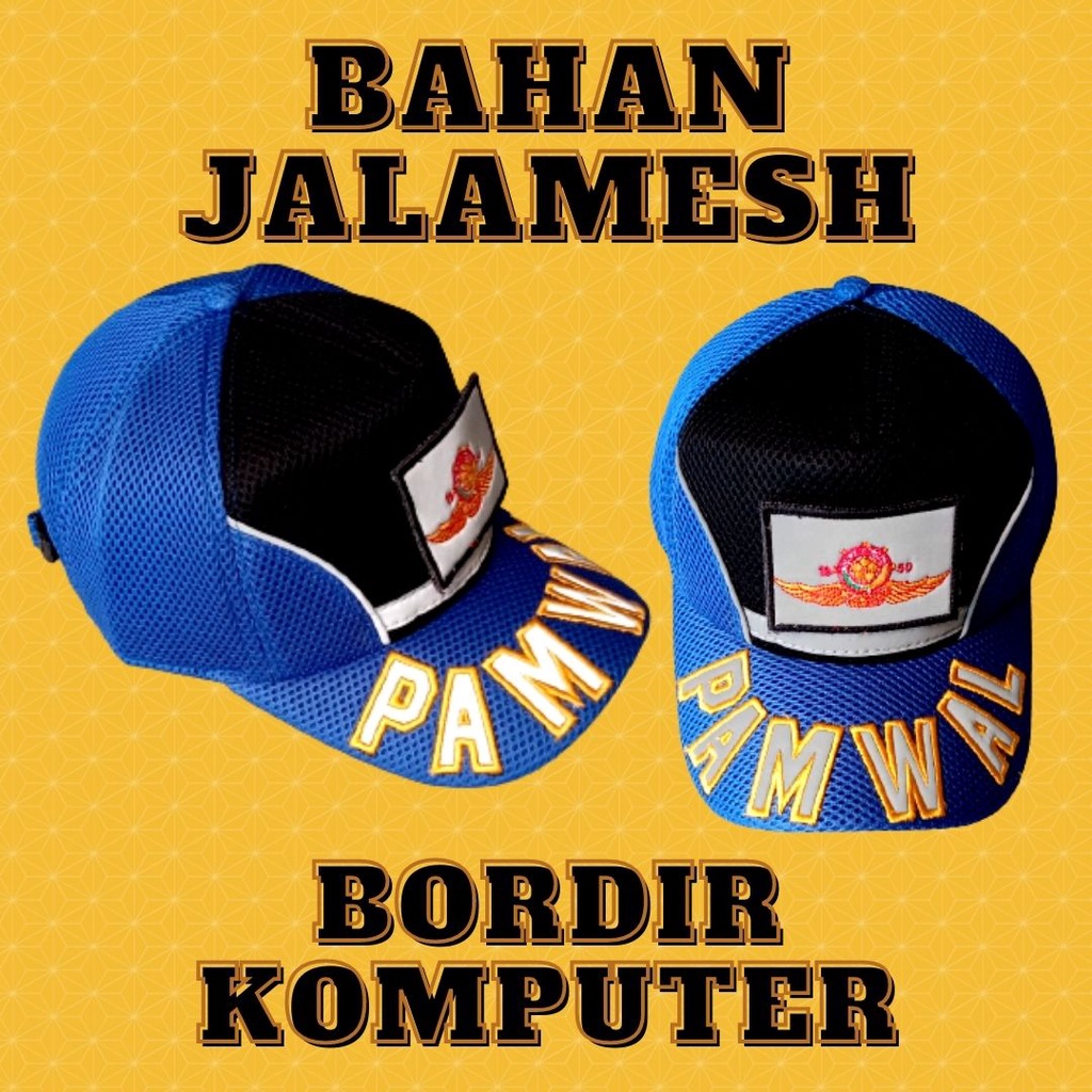 Topi Satpol PP Topi Polisi Topi Pamwal dari Bahan Jaring dan Mesh /Unisex dengan Emblem Bordir/Velcr