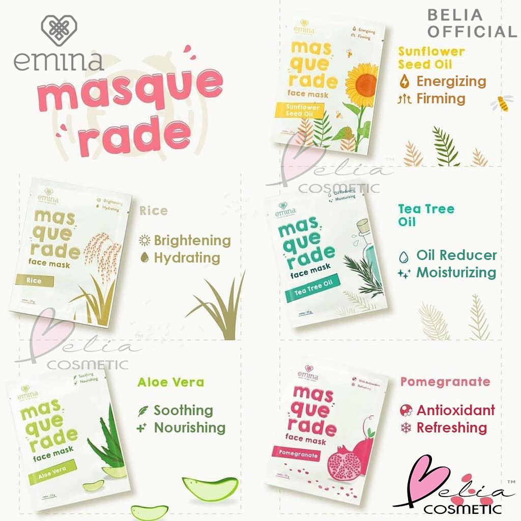 ❤ BELIA ❤ EMINA Masquerade Face Sheet Mask 23g &amp; Capsule Treat Mask | Masker Capsul | Masker lembaran wajah sunflower rice teatree aloe