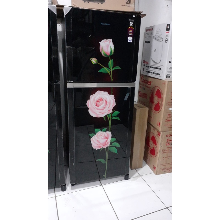 POLYTRON PRM-21ORX KULKAS 2 PINTU 210 LITER GLASS DOOR 140 WATT (NEW)