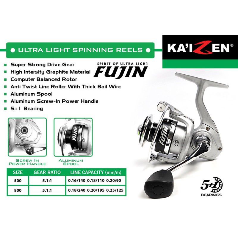 REEL KA'IZEN FUJIN 500 800 POWER HANDLE REEL ULTRALIGHT TERLARIS