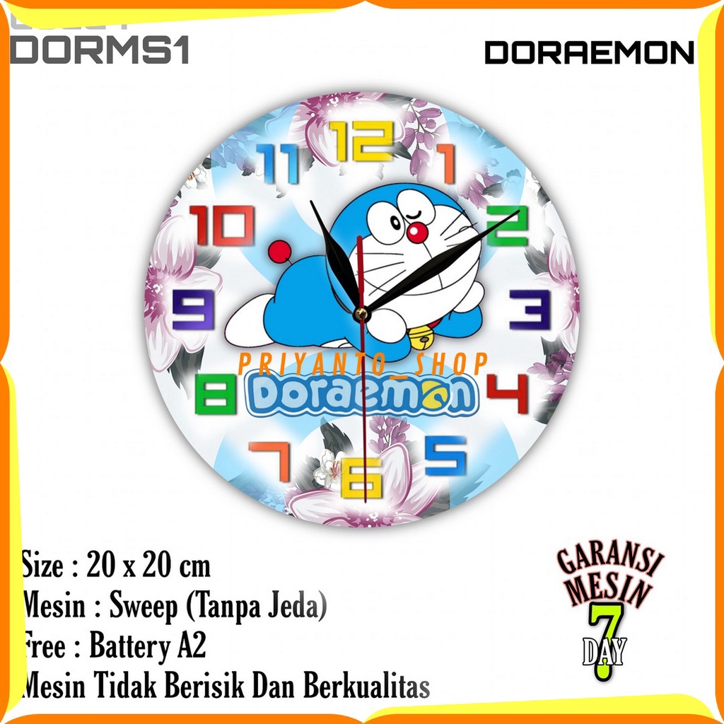 Jam Dinding Custem Karakter DORAEMON Mesin Halus Tidak Berisik Free Baterai