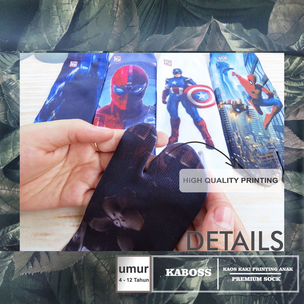 Kaboss Kaos Kaki Jempol Anak Printing Karakter Spiderman, Avengers, Batman Nylon Premium 13