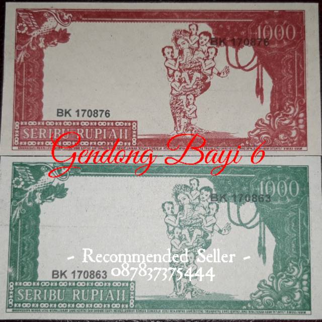 Uang souvenir 1000 sukarno gulung melengkung gambar gendong bayi 6