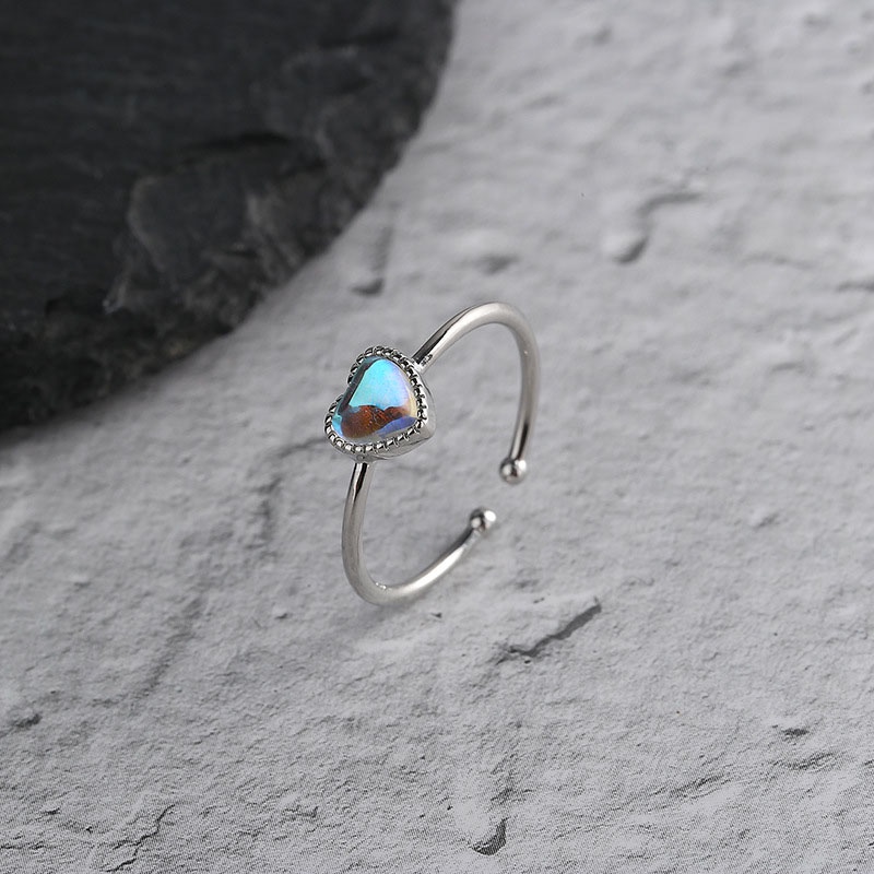 Cincin Silver Adjustable Bentuk Hati Warna Biru Untuk Wanita