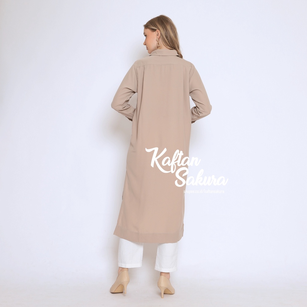 atasan tunik wanita LONG SHIRT warna nude Kemeja tunik polos lengan panjang, Long outer wanita Jumbo S - XL bahan Tencel Cotton