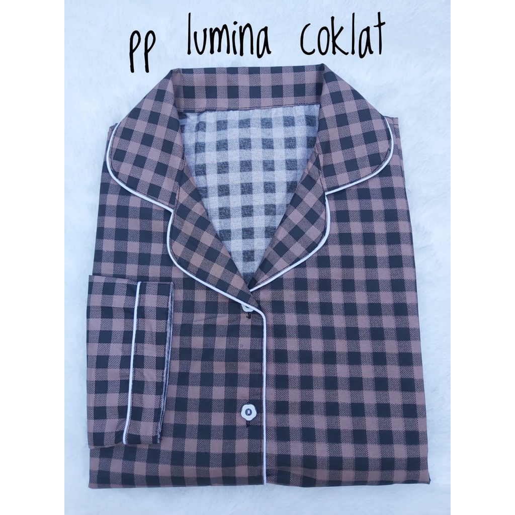 BJ - Piyama PP Wanita kotak / Baju tidur lengan panjang Katun Premium-LUMINA COKLAT