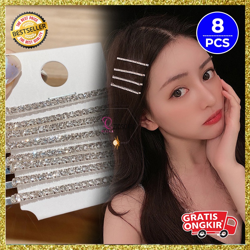 Jepit Rambut Korea Perempuan Dewasa 1 Set 8 Pcs Aksesoris Pin Rambut Motif Manik Kristal AK183