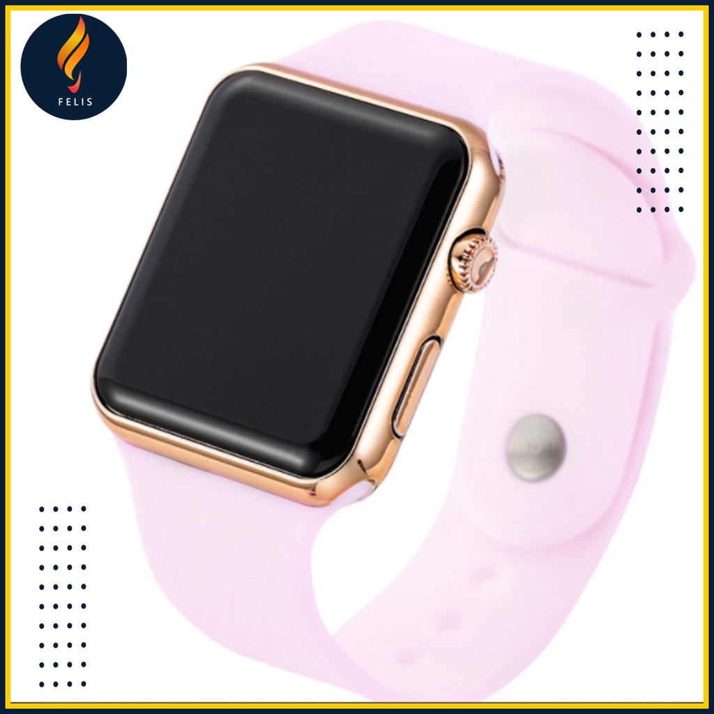 JAM Tangan Pria Wanita Digital Anti Air Trend Terbaru 2021 Jam Tangan Cewek Casual Main Kecil Elegan Murah F020-Pink Body Gold