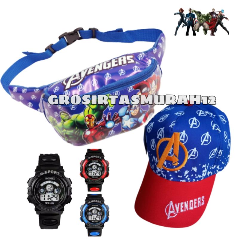 WAISTBAG ANAK,TAS SLEMPANG SPIDERMAN 2IN1 TOPI BORDIR