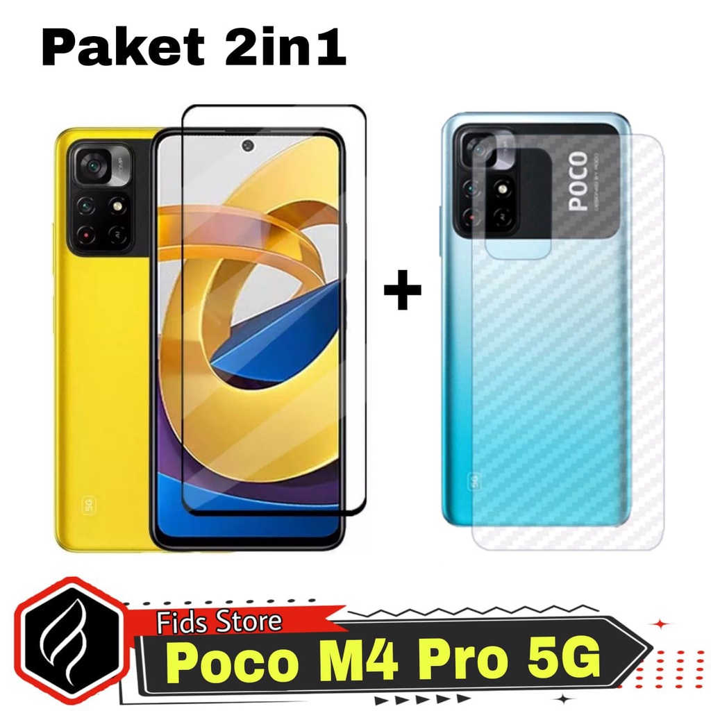 Paket 2 in 1 Anti Gores Layar Xiaomi Poco M4 Pro 5G Tempered Glass Free Garskin Carbon For Poco M4 Pro