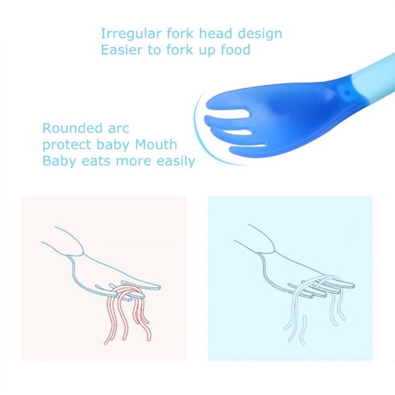 SENDOK MAKAN BAYI SENSOR SUHU PANAS / SENDOK GARPU BAYI SILIKON / SENDOK MPASI BAYI / PERALATAN MAKAN BAYI JRW0127