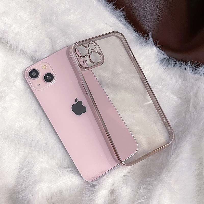 【Sierra Blue】Luxury Plating Square Frame Soft Silicone Case for iPhone 11 12 13 Pro Max XR X XS MAX Transparent Cover