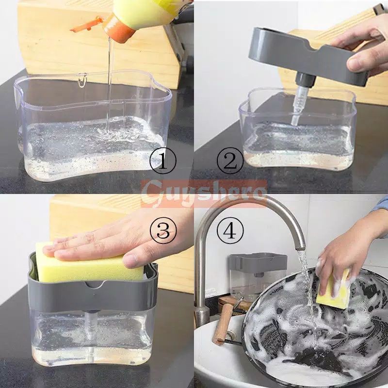 DISPENSER SABUN CAIR CUCI PIRING, TEMPAT SABUN CUCI PIRING, SPON CUCI PIRING 2 IN 1