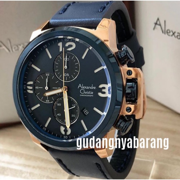 JAM TANGAN PRIA - COWOK - LAKI ALEXANDRE CHRISTIE AC 6280 ROSE GOLD BLUE BIRU ORIGINAL KEREN