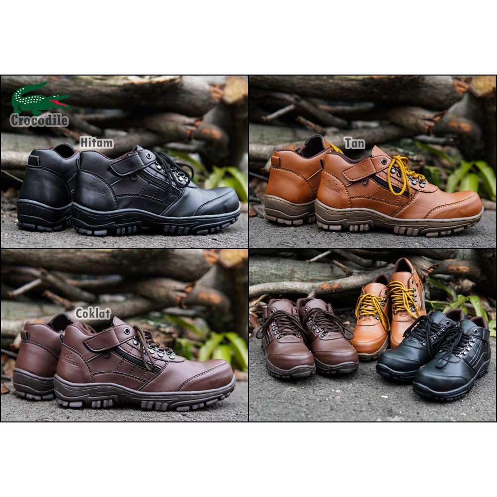 COD - Sepatu Kerja Pria Crocodile Morisey Pendek Sleting Boots Safety Hitam - Coklat - Tan