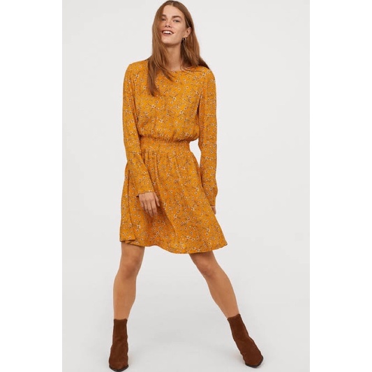 dress printed floral yellow h&m