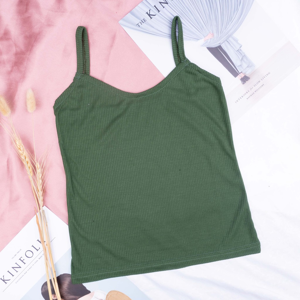 Tanktop Kamisol RIB | Korea Knit Tank Top / Kamisol / Tanktop Polos-HIJAU BOTOL