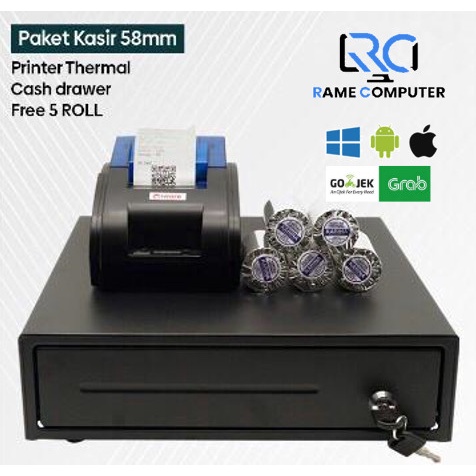 PAKET KASIR ANDROID PRINTER BLUETOOTH / CASH DRAWER / FREE KERTAS 5 roll