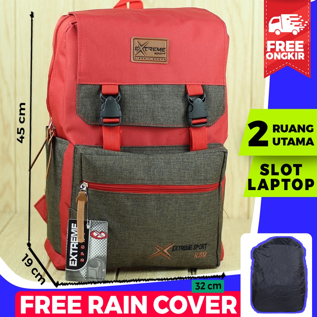 BEST SELLER Backpack Pria Wanita Distro Extreme Merah Tas Ransel Kuliah Sekolah SMP SMA Cowok Cewek