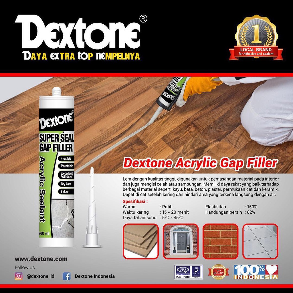 Dextone Sealant Akrilik Lem Tambal Celah Retakan Dinding Beton Nat Keramik Paintable