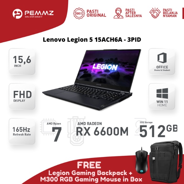 LENOVO LEGION 5 15ACH6A - 3PID - R7-5800H - RX6600M 8GB - SSD 512GB - 165HZ - PHANTOM BLUE