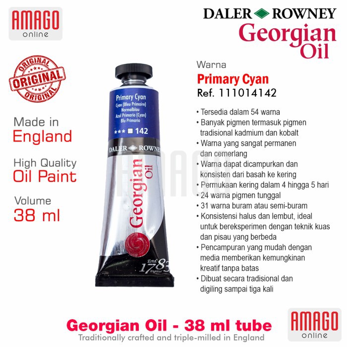 DALER-ROWNEY - GEORGIAN OIL 38 ml - PRIMARY CYAN - 111014142