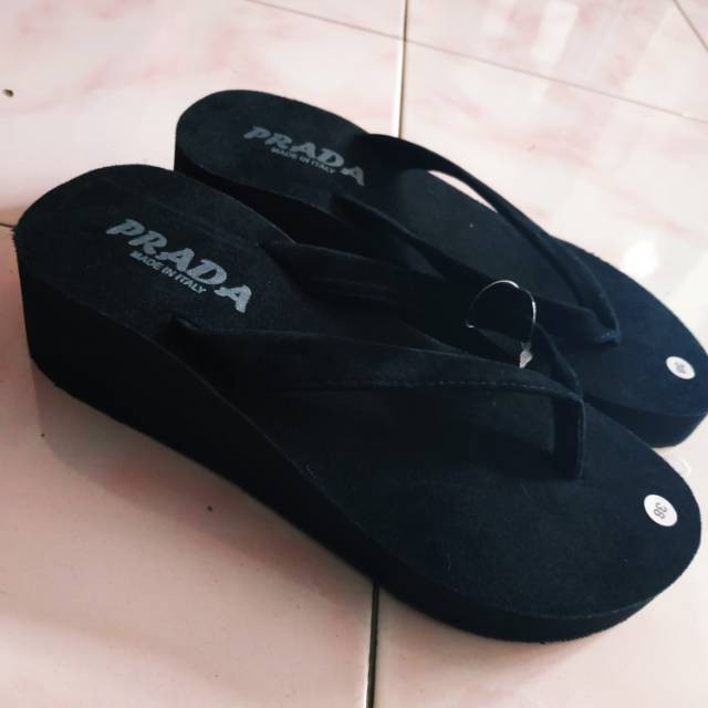 Sandal Wedges PRADAA Jepit Balok Elegan Wanita Dewasa Sendal Cewek Hak Spon Japit-4