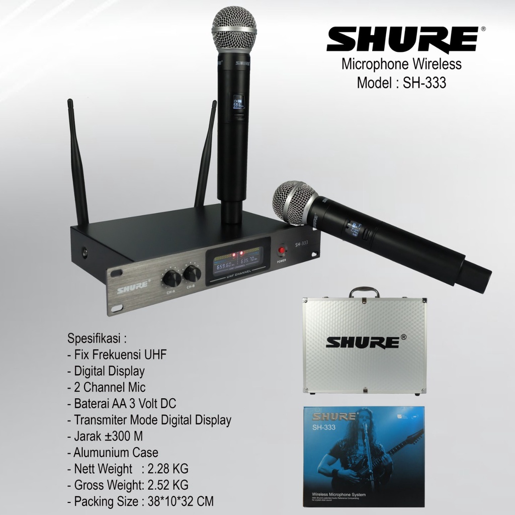 Mic Wireless SHURE SH 333 / SH333 / SH-333 FREE HARDCASE